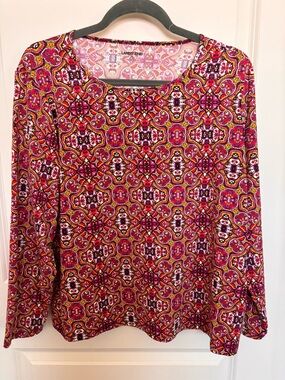 Lands' End Long-Sleeve Rash Guard Crewneck Top in Fuchsia Multi-Print